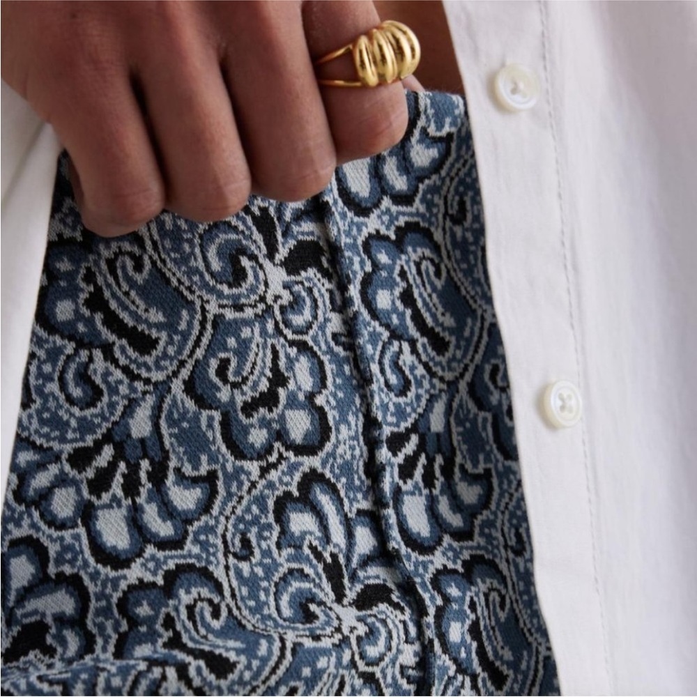 Anthropologie Maeve “The Margot” Cropped Flare Pants – Medium Blue Jacquard - Picture 7 of 16